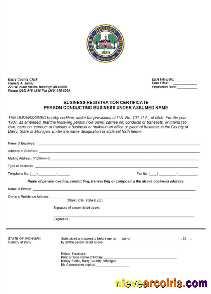USA Michigan certificate of business registration
